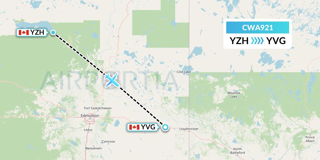 CWA921 Can West Corporate Air Charters Ltd. Flight Map: Slave Lake to Vermilion