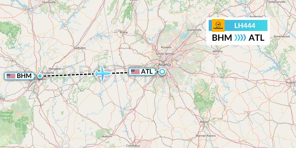 LH444 Lufthansa Flight Map: Birmingham to Atlanta
