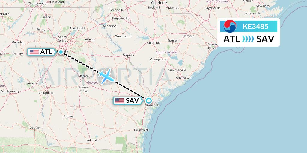 KE3485 Korean Air Flight Map: Atlanta to Savannah