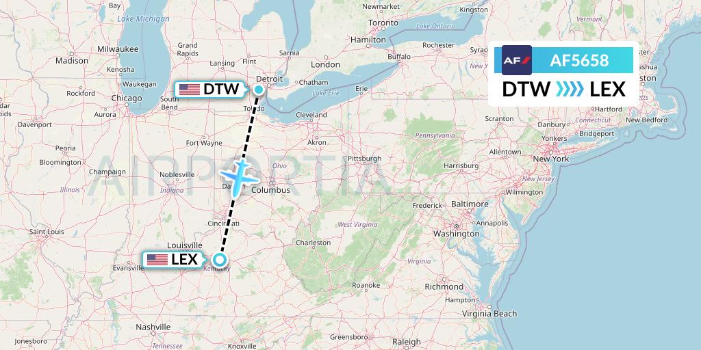 AF5658 Air France Flight Map: Detroit to Lexington