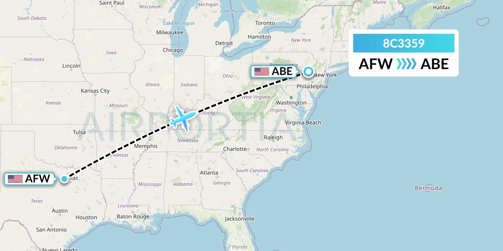 8C3359 Air Transport International Flight Map: Fort Worth to Allentown