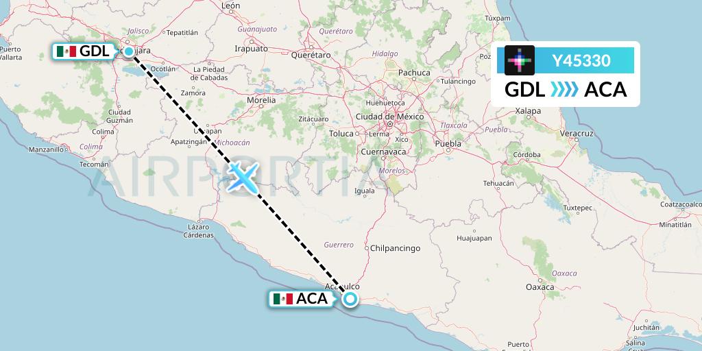 Y45330 Volaris Flight Map: Guadalajara to Acapulco