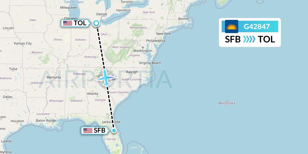 G42847 Allegiant Air Flight Map: Orlando to Toledo