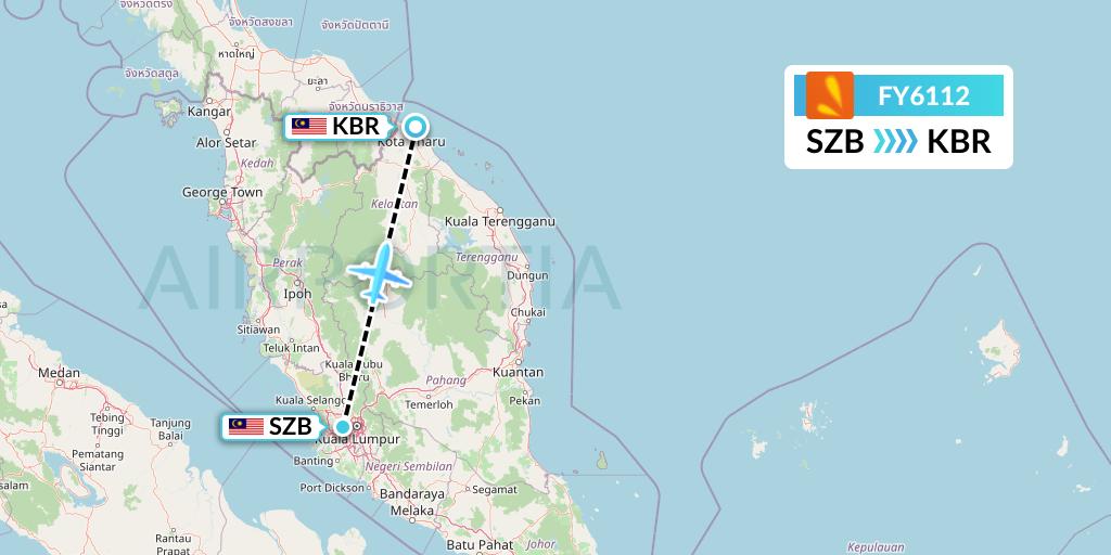 FY6112 Firefly Flight Map: Kuala Lumpur to Kota Bharu