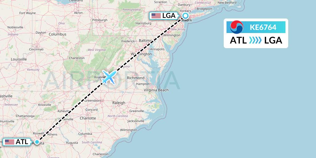 KE6764 Korean Air Flight Map: Atlanta to New York