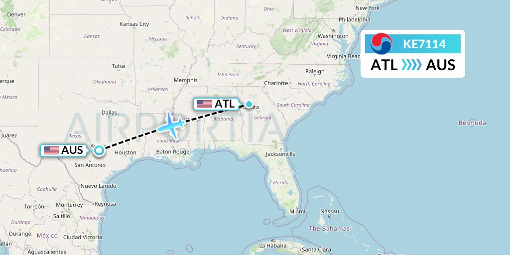 KE7114 Korean Air Flight Map: Atlanta to Austin