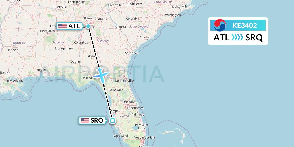 KE3402 Korean Air Flight Map: Atlanta to Sarasota