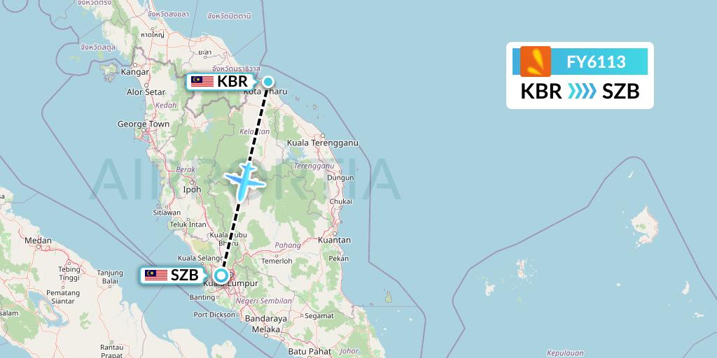 FY6113 Firefly Flight Map: Kota Bharu to Kuala Lumpur