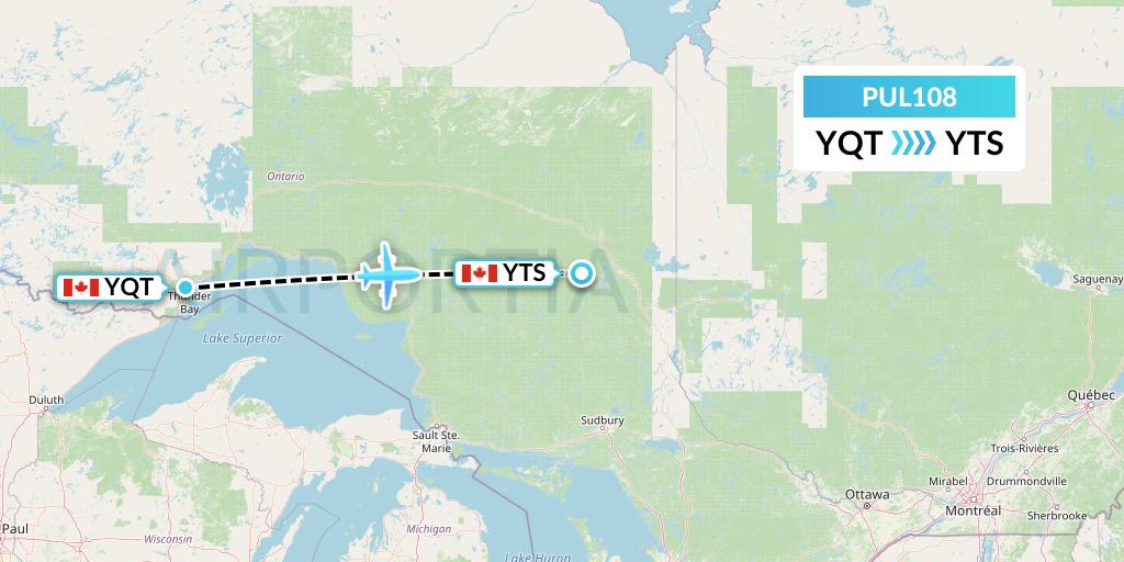 PUL108 Ornge Air Flight Map: Thunder Bay to Timmins