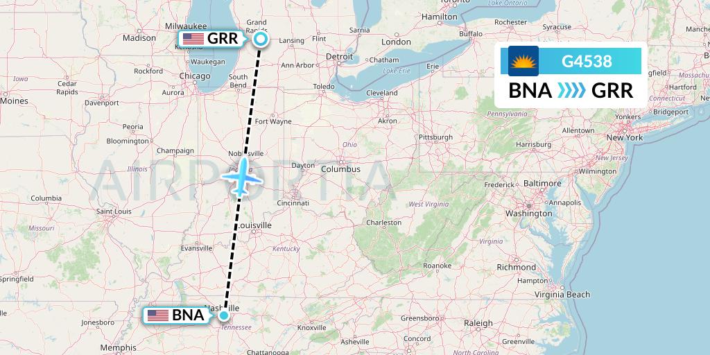 G4538 Allegiant Air Flight Map: Nashville to Grand Rapids
