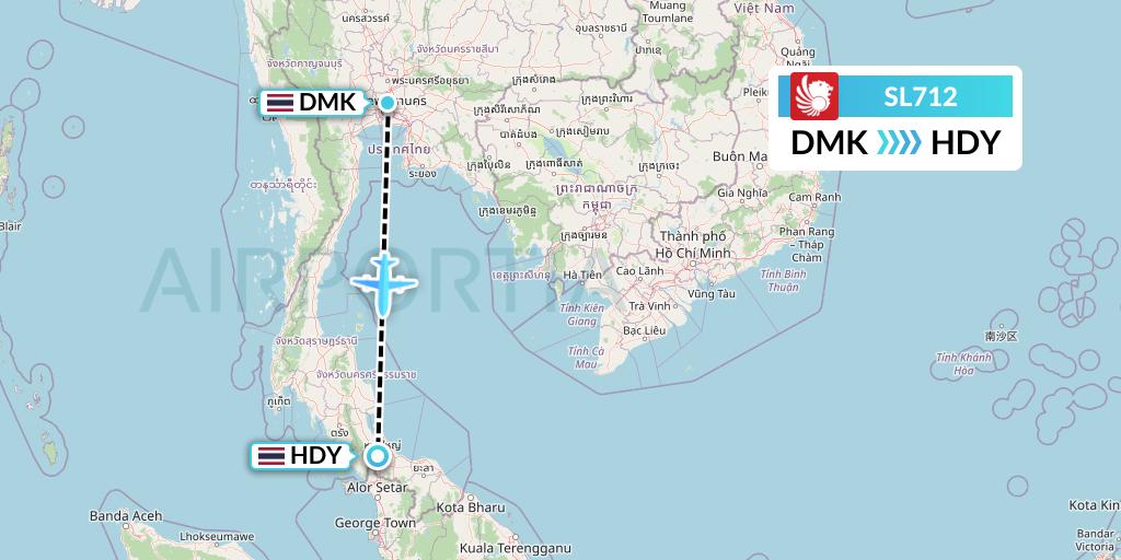 SL712 Thai Lion Air Flight Map: Bangkok to Hat Yai