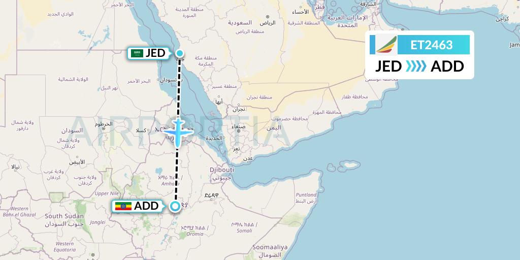ET2463 Ethiopian Airlines Flight Map: Jeddah to Addis Ababa