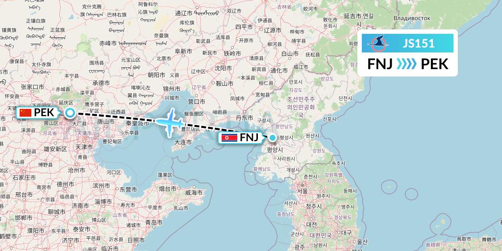 JS151 Air Koryo Flight Map: Pyongyang to Beijing