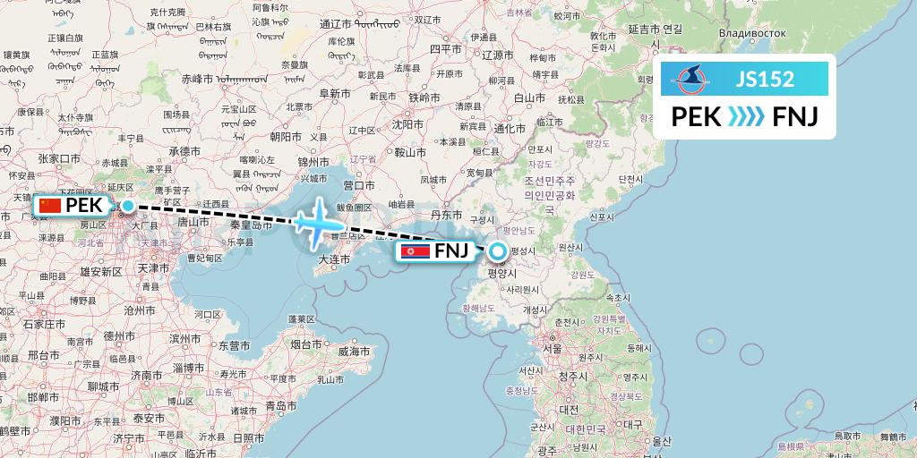 JS152 Air Koryo Flight Map: Beijing to Pyongyang