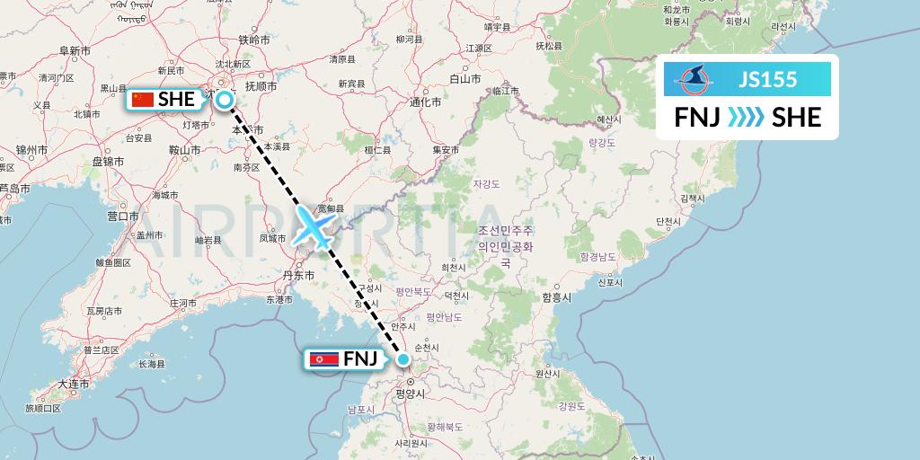 JS155 Air Koryo Flight Map: Pyongyang to Shenyang