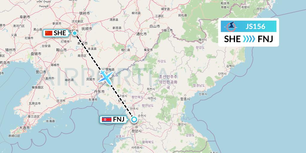 JS156 Air Koryo Flight Map: Shenyang to Pyongyang
