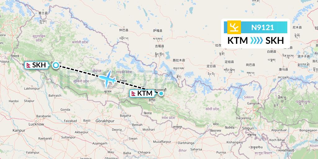 N9121 Shree Airlines Flight Map: Kathmandu to Surkhet