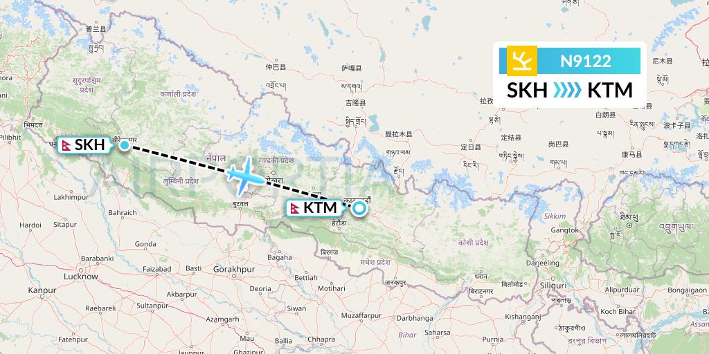 N9122 Shree Airlines Flight Map: Surkhet to Kathmandu
