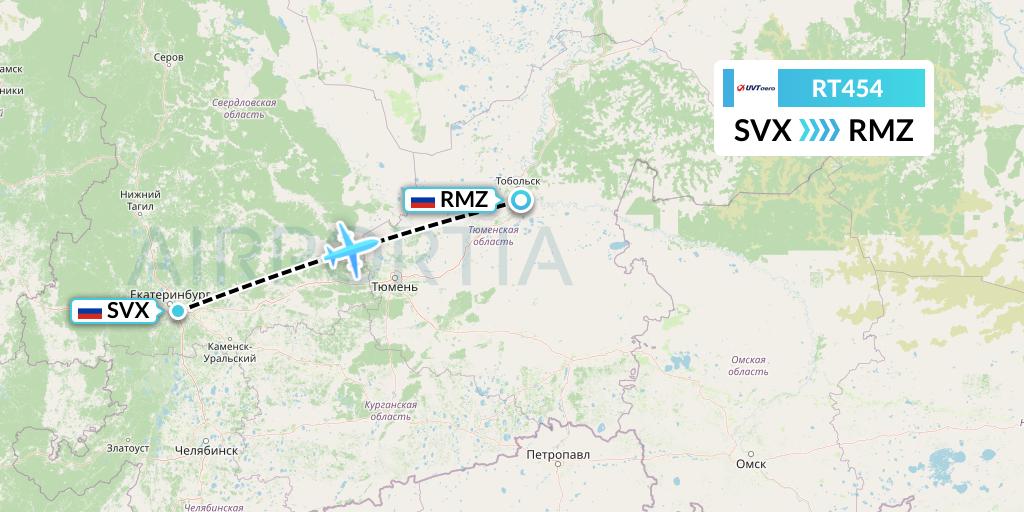 RT454 UVT aero Flight Map: Yekaterinburg to Tobolsk