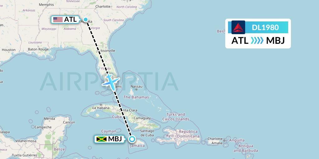 DL1980 Delta Air Lines Flight Map: Atlanta to Montego Bay