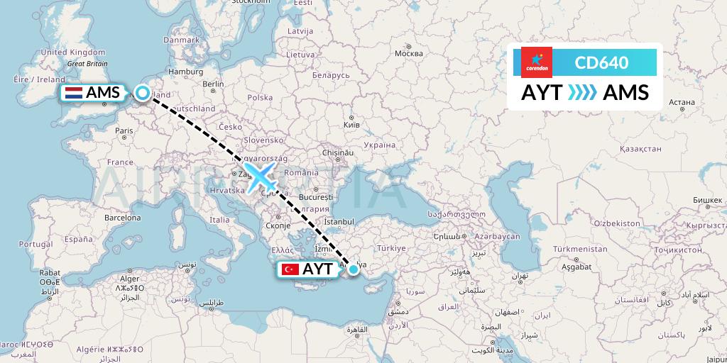CD640 Dutch Corendon Airlines Flight Map: Antalya to Amsterdam