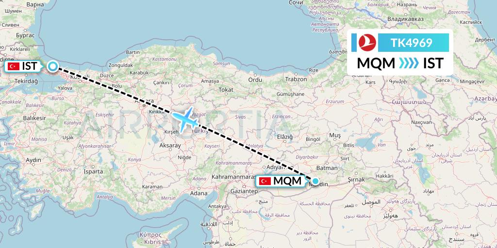 TK4969 Turkish Airlines Flight Map: Mardin to Istanbul