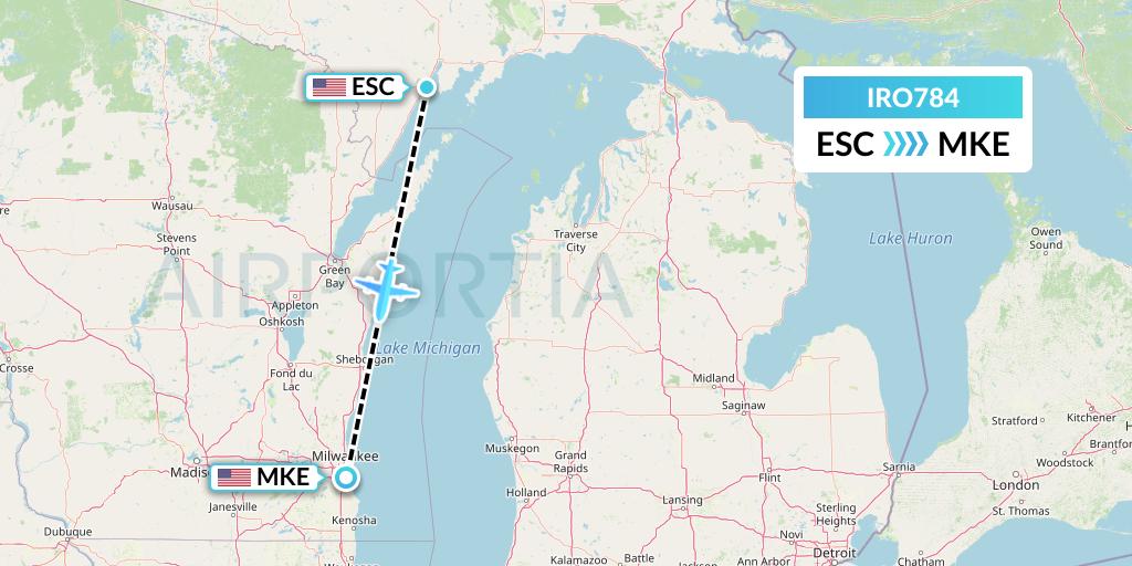 IRO784 CSA Air Flight Map: Escanaba to Milwaukee