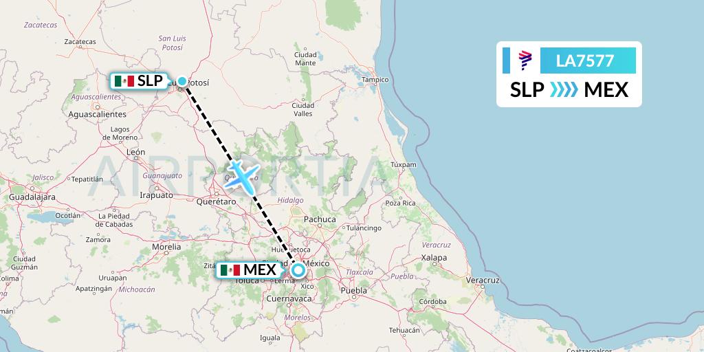 LA7577 LAN Airlines Flight Map: San Luis Potosi to Mexico City