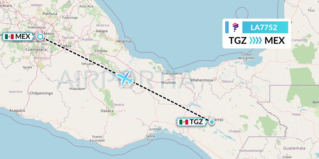 LA7752 LAN Airlines Flight Map: Tuxtla Gutierrez to Mexico City