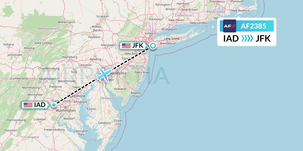 AF2385 Air France Flight Map: Washington to New York