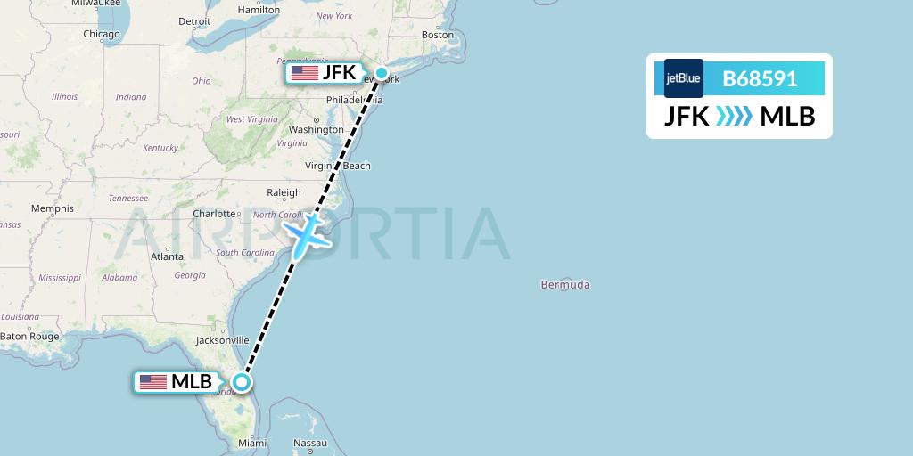 B68591 JetBlue Airways Flight Map: New York to Melbourne