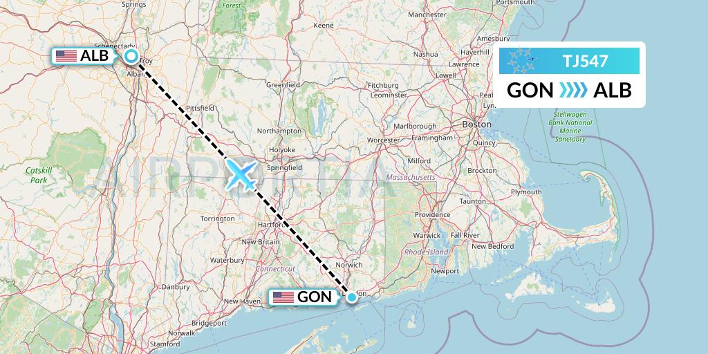 TJ547 Tradewind Aviation Flight Map: New London to Albany