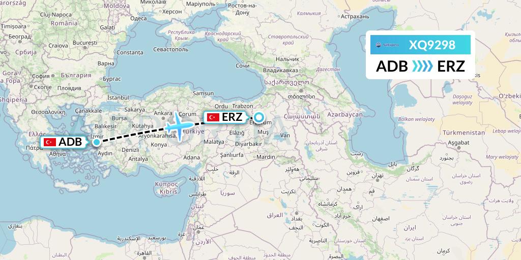 XQ9298 SunExpress Flight Map: Izmir to Erzurum