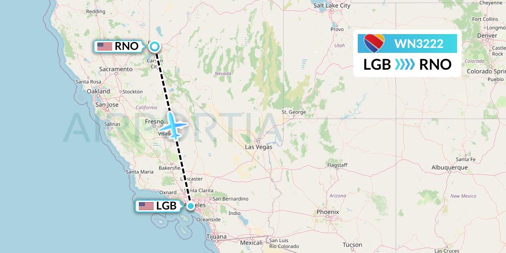 WN3222 Southwest Airlines Flight Map: Long Beach to Reno