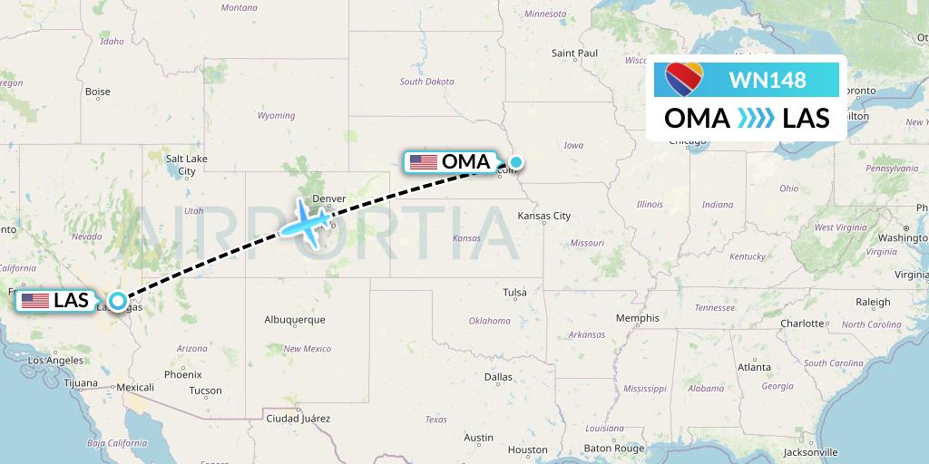 WN148 Southwest Airlines Flight Map: Omaha to Las Vegas