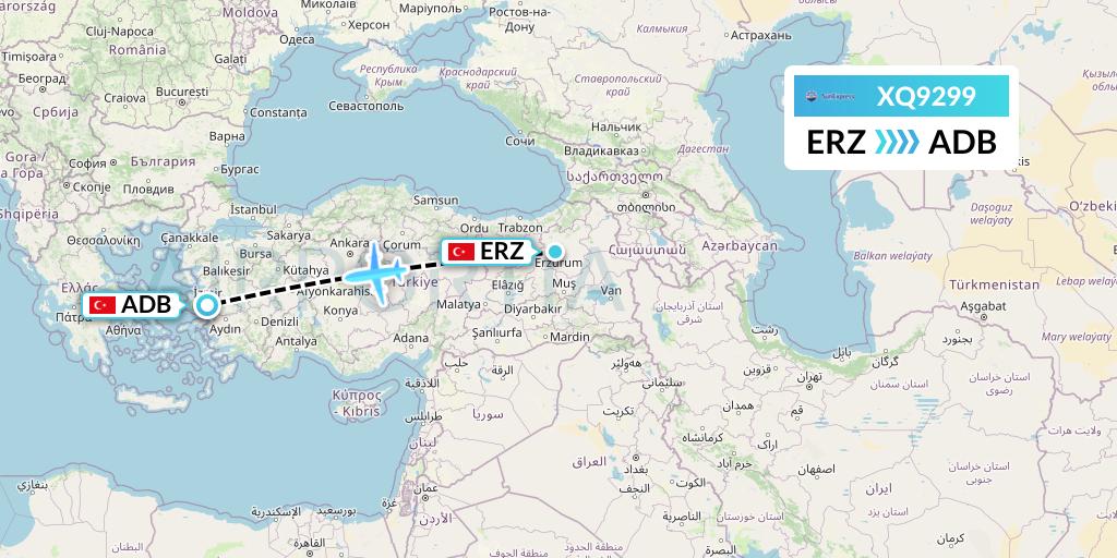 XQ9299 SunExpress Flight Map: Erzurum to Izmir