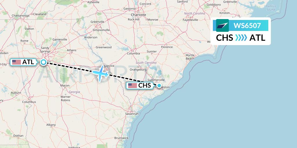 WS6507 WestJet Flight Map: Charleston to Atlanta