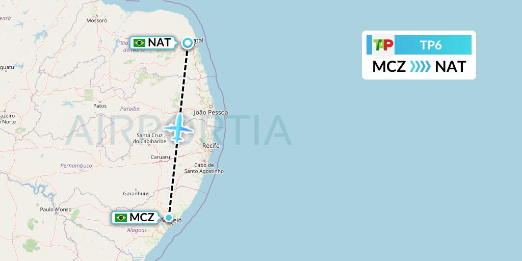 TP6 TAP Portugal Flight Map: Maceio to Natal