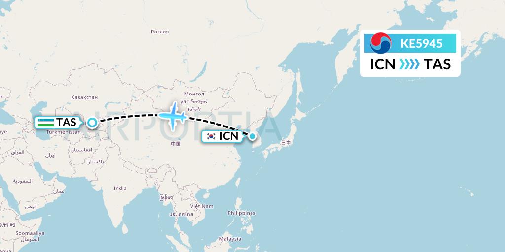KE5945 Korean Air Flight Map: Seoul to Tashkent
