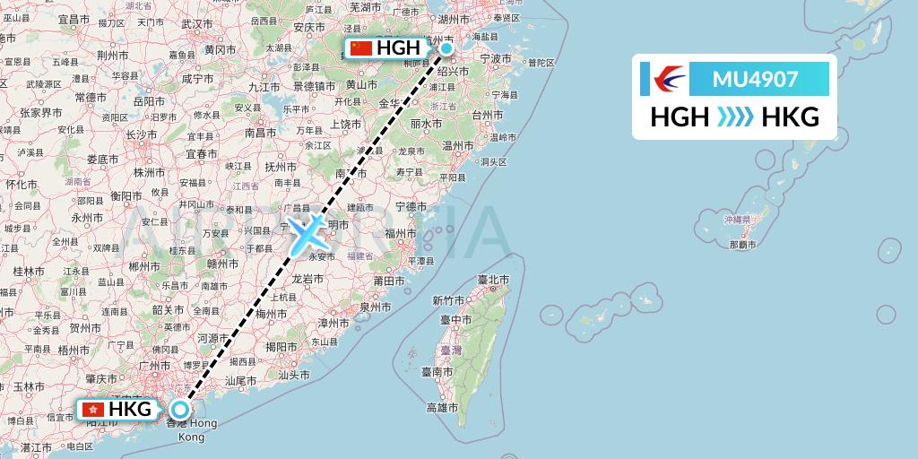 MU4907 China Eastern Airlines Flight Map: Hangzhou to Hong Kong