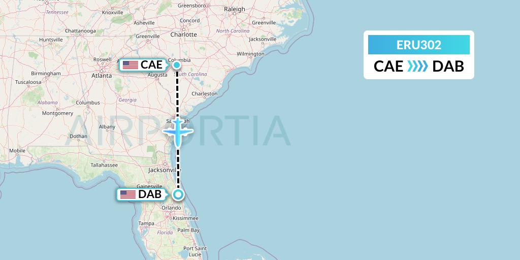 ERU302 Embry-riddle Aeronautical University Flight Map: Columbia to Daytona Beach