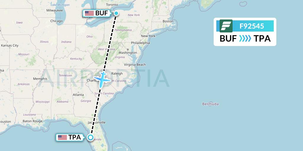 F92545 Frontier Airlines Flight Map: Buffalo to Tampa