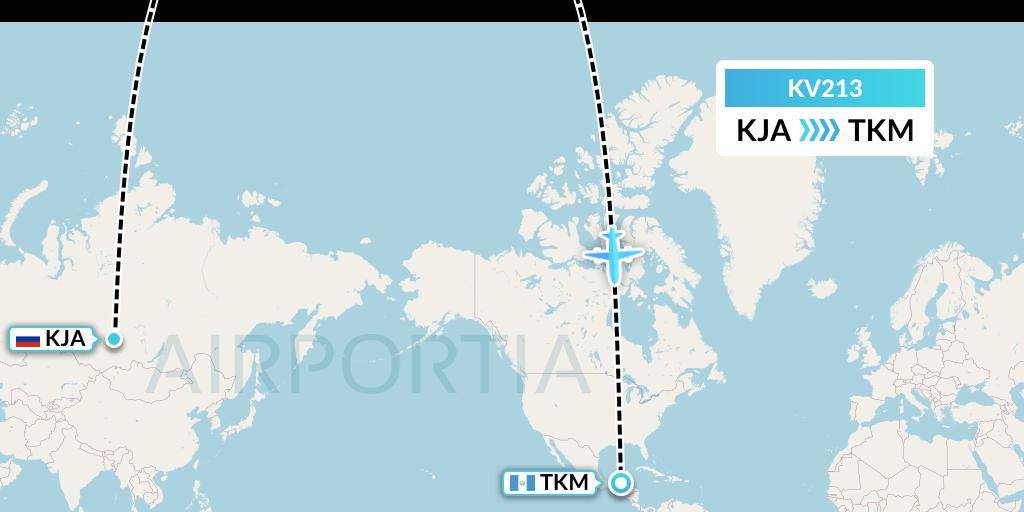 KV213 KrasAvia Flight Map: Krasnoyarsk to Tikal