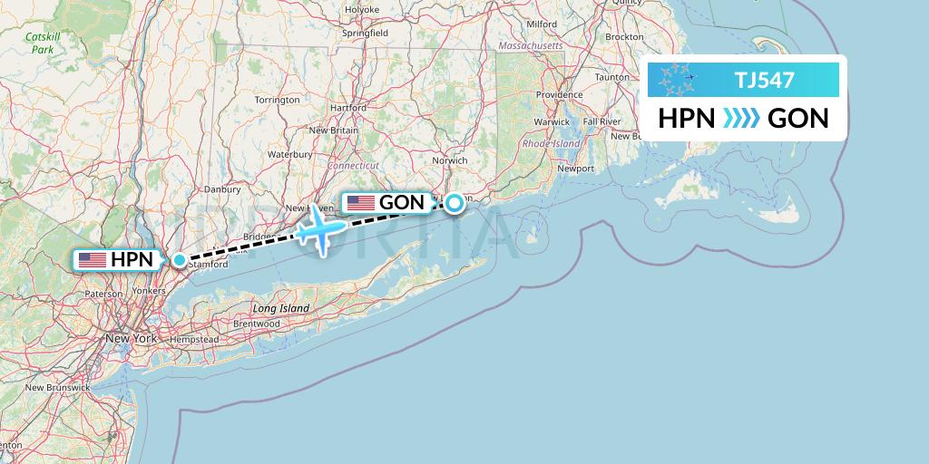 TJ547 Tradewind Aviation Flight Map: White Plains to New London