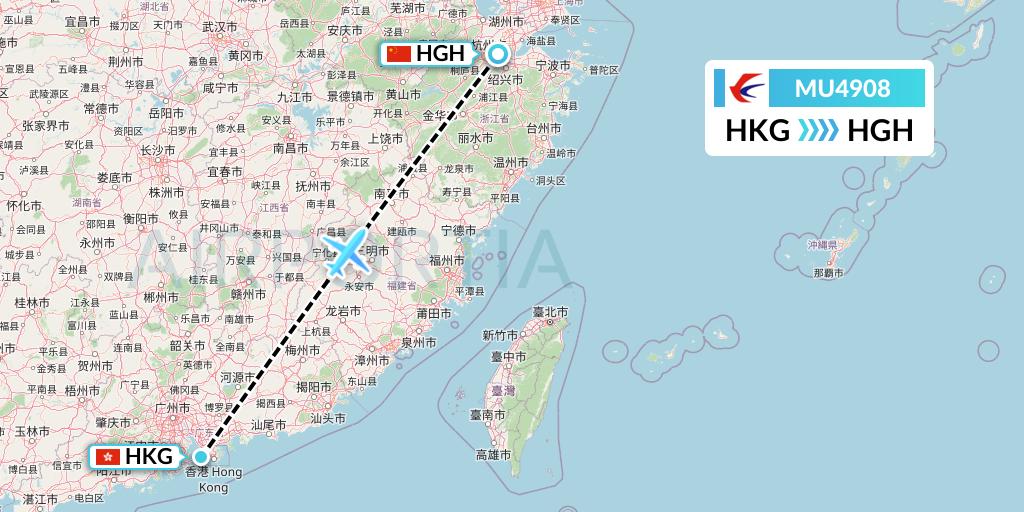 MU4908 China Eastern Airlines Flight Map: Hong Kong to Hangzhou