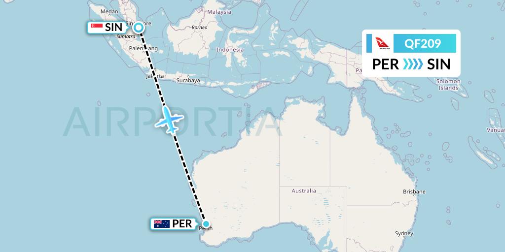QF209 Qantas Flight Map: Perth to Singapore