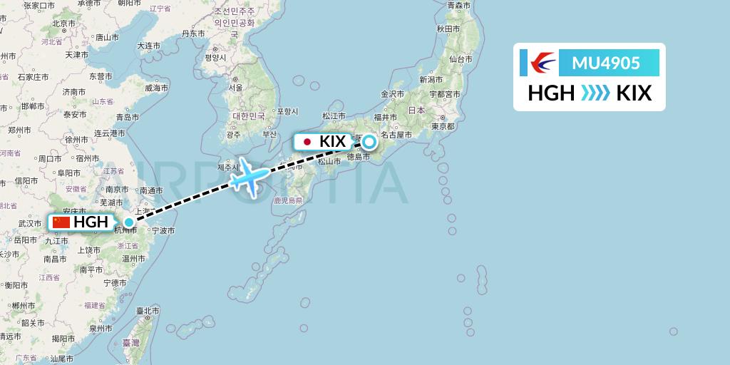 MU4905 China Eastern Airlines Flight Map: Hangzhou to Osaka