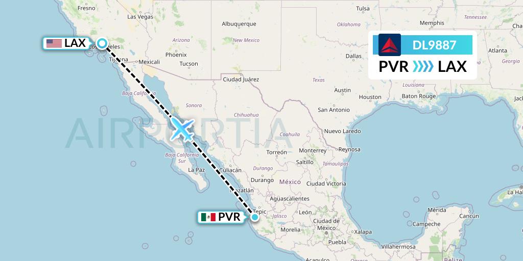 DL9887 Delta Air Lines Flight Map: Puerto Vallarta to Los Angeles