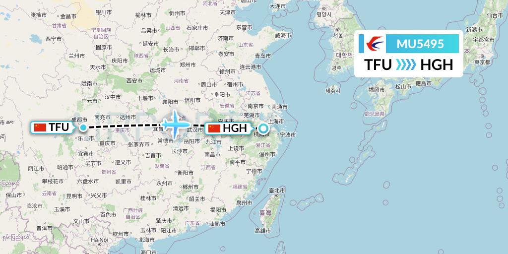 MU5495 China Eastern Airlines Flight Map: Chengdu to Hangzhou
