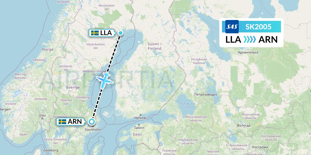 SK2005 SAS Flight Map: Lulea to Stockholm